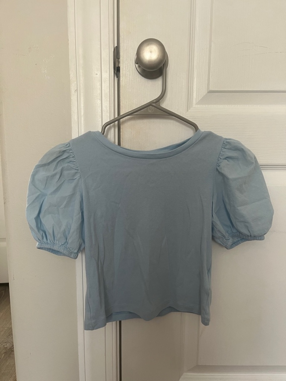 GAP KIDS Pale Blue Puff Sleeve Crop Top